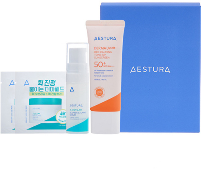 에스트라 더마 UV365 레드진정 톤업 선크림 40ml SPF50+ PA++++ + 에이시카 365 진정 팩 패드 2p + 진정 세럼 5ml 세트, 1개