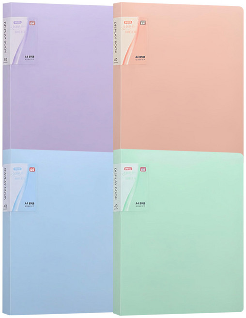 ARYKO 粉彩A4 40頁資料夾 4入組, 1組, 藍色、綠色、紫色、橘色