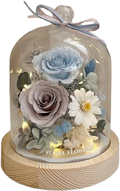FLORA FLOWER 芙蘿拉 永生花夜燈 12 x 15cm, 海風微醺 灰色 + 藍色 + 白色