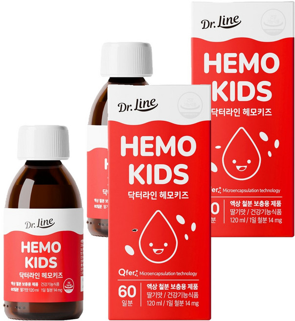닥터라인 헤모키즈 맛있는 딸기맛 유아철분제, 120ml, 2개