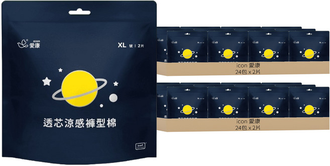 icon 愛康 透芯涼感褲型衛生棉, XL(臀圍90~115cm), 2片, 48包