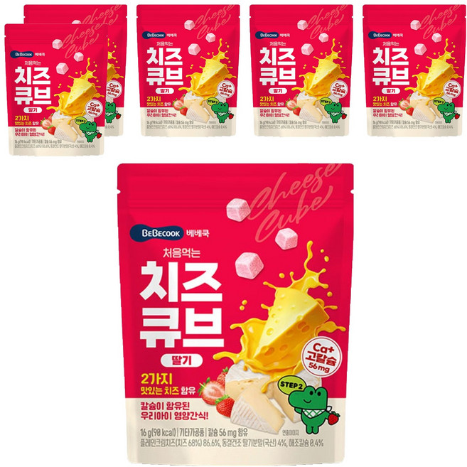 BEBECOOK 第一次吃起司塊, 16g, 6包, 草莓口味