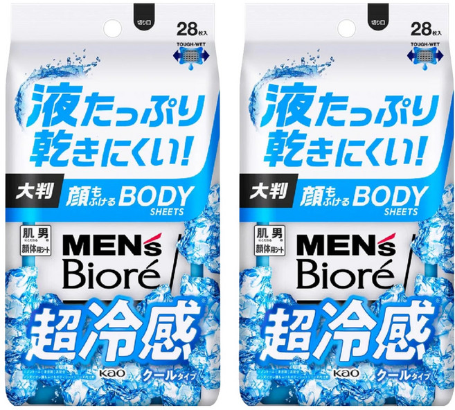 MEN's Biore 男性臉部身體兩用濕巾 酷涼款 28片, 262ml, 2包
