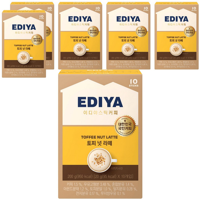 EDIYA COFFEE 太妃糖拿鐵, 20g, 10條, 6盒