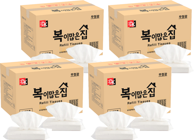 복이많은집 천연펄프 리필 티슈 2겹, 100매, 200개