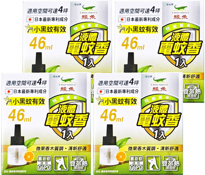鱷魚 優液體電蚊香, 46ml, 4盒