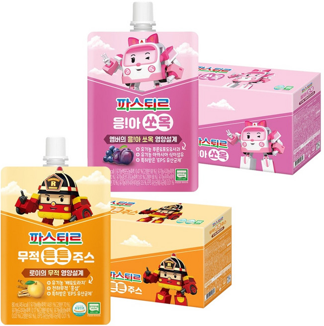 파스퇴르 유아용 무적 튼튼 주스 80ml 10p + 응아 쏘옥 주스 80ml 10p, 1세트