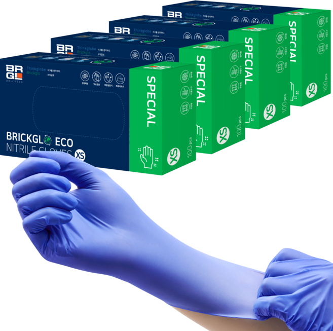 브릭글로 생분해성 에코 니트릴장갑, 오션블루, 미니(XS), 4개