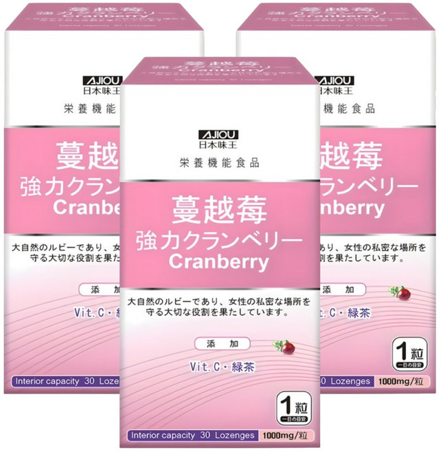 AJIOU 日本味王 強效蔓越莓錠, 30錠, 1g, 3盒