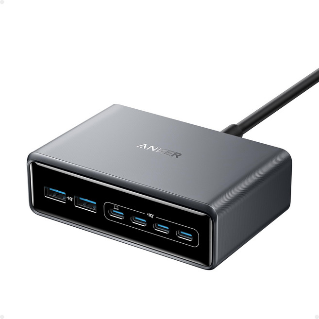ANKER GaN 6孔桌面充電器 USB-C/USB-A 200W, 1個, 黑色