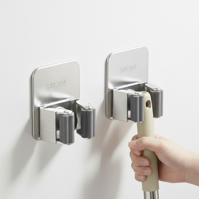 에코밍글 스텐 청소도구 걸이, 2개, 실버