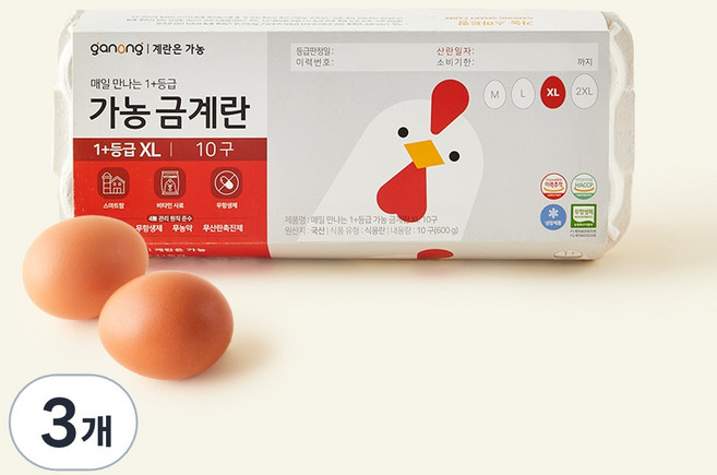가농 매일 만나는 1+등급 금계란 XL, 10구, 3개