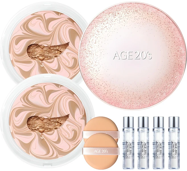 에이지투웨니스 에센스 커버 팩트 스파클케이스 + 리필 12.5g x 2p + 앰플 10ml x 4p, 핑크베이지(23호), 1개 - 쿠팡