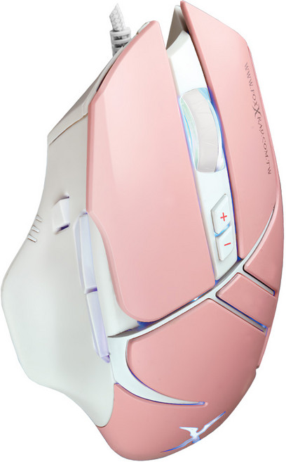 FOXXRAY 狐鐳 塞娜獵狐電競滑鼠 3200DPI 8鍵可程式化 四色呼吸燈, FXR-SM-69, 白色 + 粉色