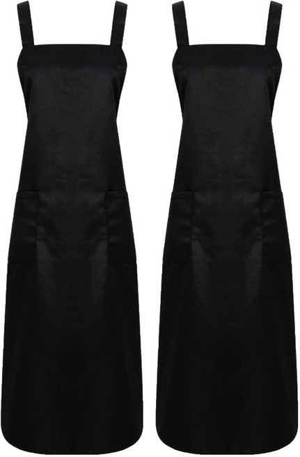 야무진 주방 카페 미용 롱 앞치마, 검정, 2개