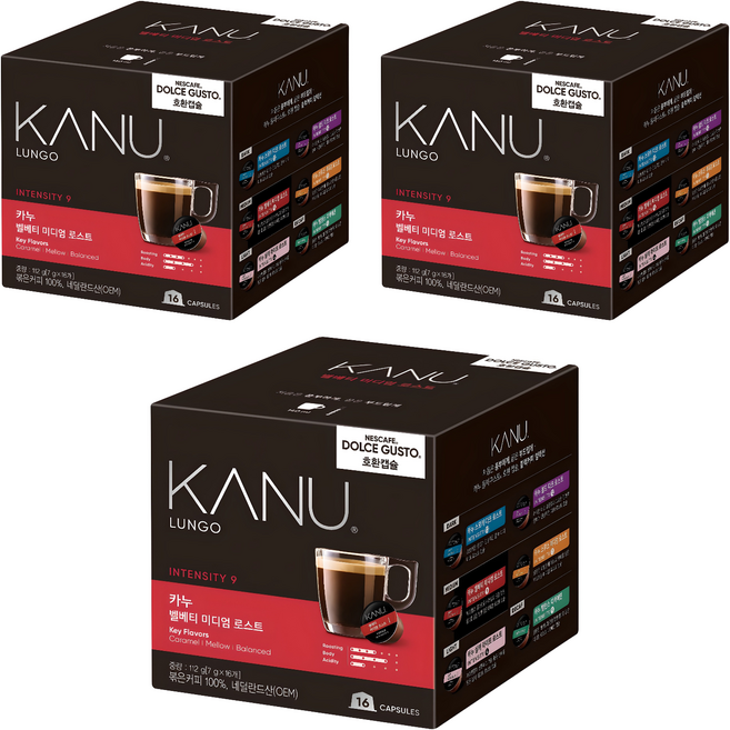 카누 벨베티 미디엄로스트 돌체구스토 호환 캡슐커피, 7g, 16개입, 3개