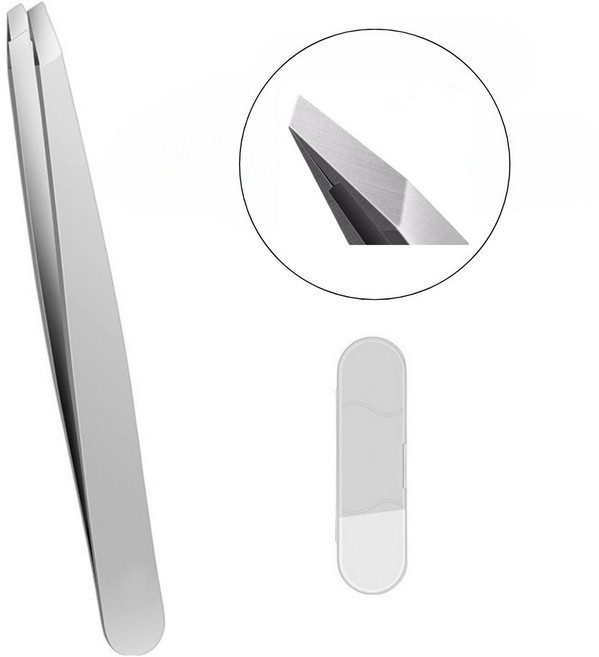 라이프앤미 독일 세이코공법 눈썹 잔털정리 정밀 족집게 사선형 9.5 x 0.8 cm + 보관함 세트, 1세트, 그레이