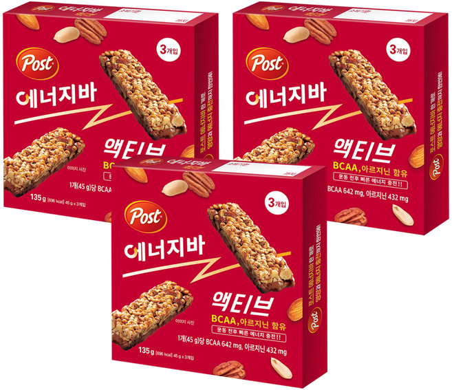 포스트 에너지바 액티브 3p, 135g, 3개