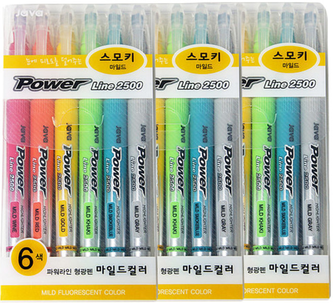 자바펜 파워라인 형광펜 6색 세트, 스모키마일드, 18개