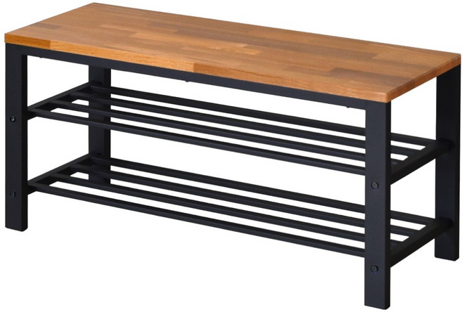 HOPMA 合馬家具 百搭風格多功能穿鞋椅 霧面磨砂鐵架 一體成型面板, 拼版柚木