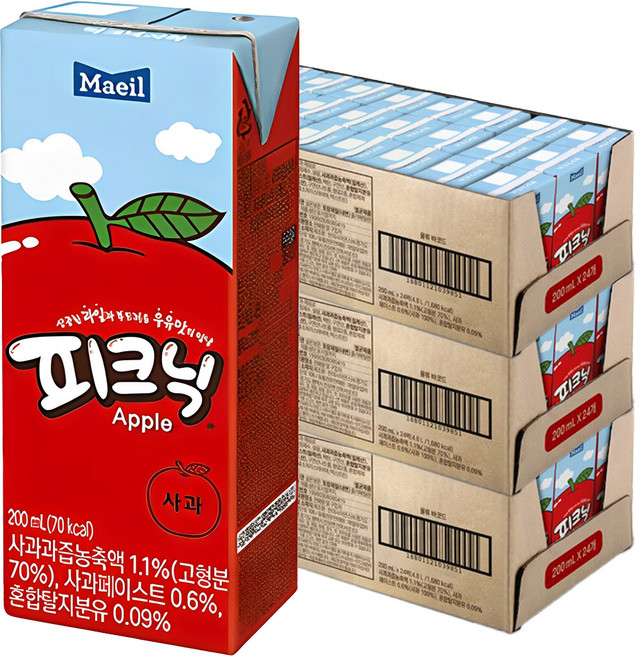 매일유업 피크닉 사과맛, 200ml, 72개