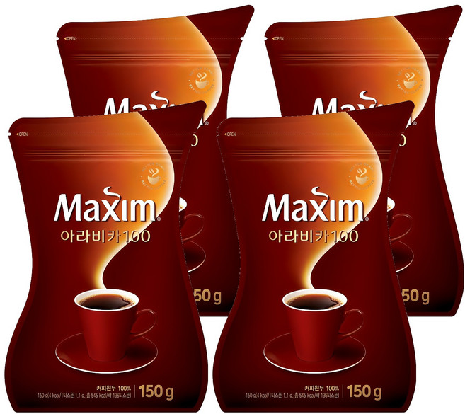 맥심 아라비카 100 원두 커피, 150g, 1개입, 4개