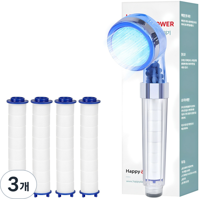 해피달링 LED 필터 샤워기 + 필터 4개 세트, 3개, 혼합색상