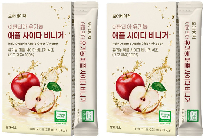 모어네이처 유기농 애플 사이다 비니거 스틱, 225ml, 2개