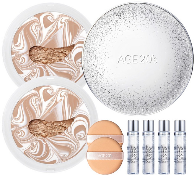 에이지투웨니스 에센스 커버 팩트 스파클케이스 + 리필 12.5g x 2p + 앰플 10ml x 4p, 21호화이트베이지, 1개