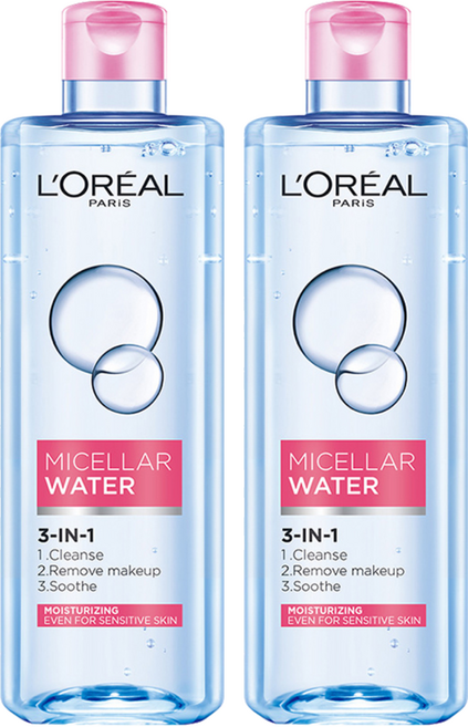 L'OREAL PARiS 巴黎萊雅 台灣公司貨 3合1卸妝潔顏水 保濕型, 400ml, 2瓶