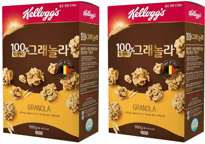 켈로그 100% 벨기에산 그래놀라 시리얼, 900g, 2개
