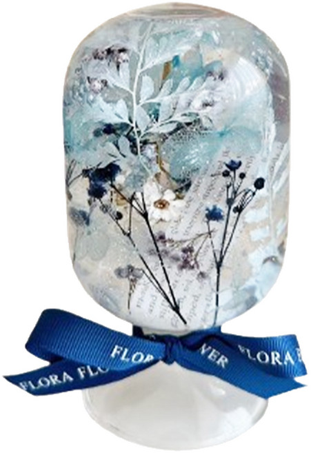 植物標本水晶球浮游花夜燈組 16.4cm, 星辰藍