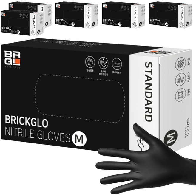 브릭글로 스탠다드 니트릴 장갑, 블랙, 중(M), 6개