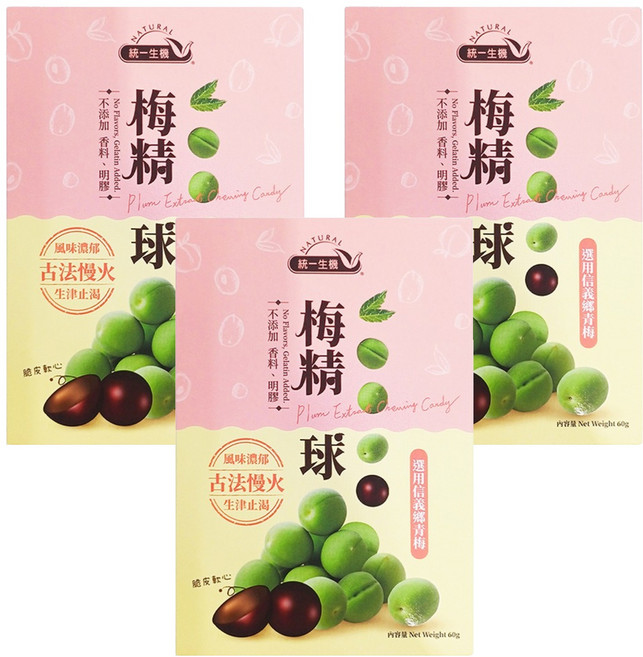 統一生機 梅精球, 60g, 3盒