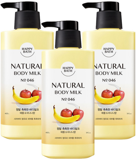 해피바스 정말 촉촉한 바디밀크 애플 앤 바나나향, 400g, 3개
