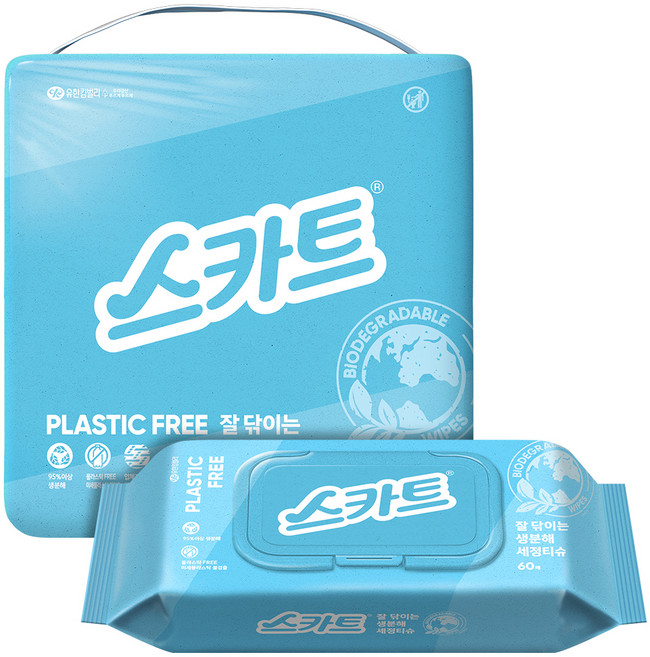 스카트 잘 닦이는 생분해 세정티슈 60p, 4개