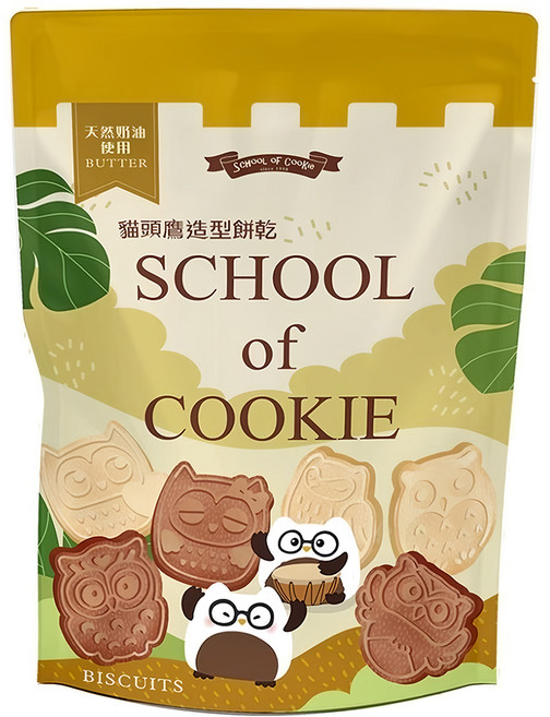 School of Cookie 台灣優格餅乾學院 貓頭鷹造型餅乾 天然奶油牛奶口味, 1包, 220g