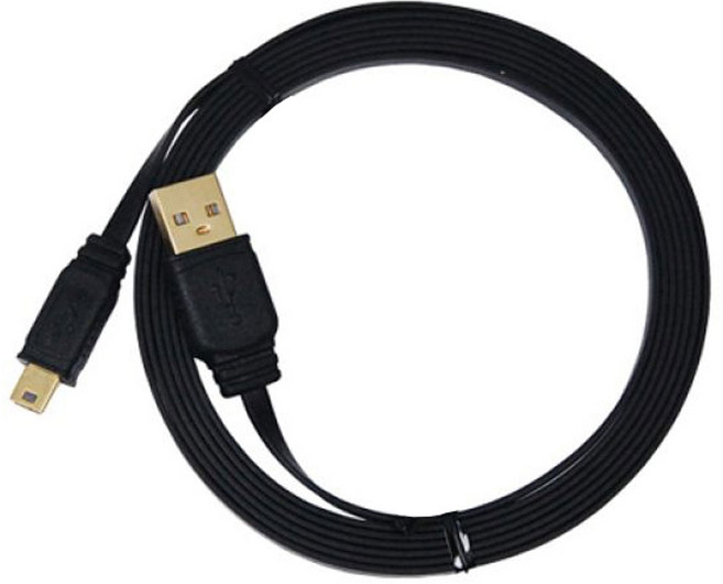 i-gota 愛購它 USB 2.0 A公對Mini 5pin 黑色扁線 鍍金頭 超薄型 高速傳輸線 2M, 1條