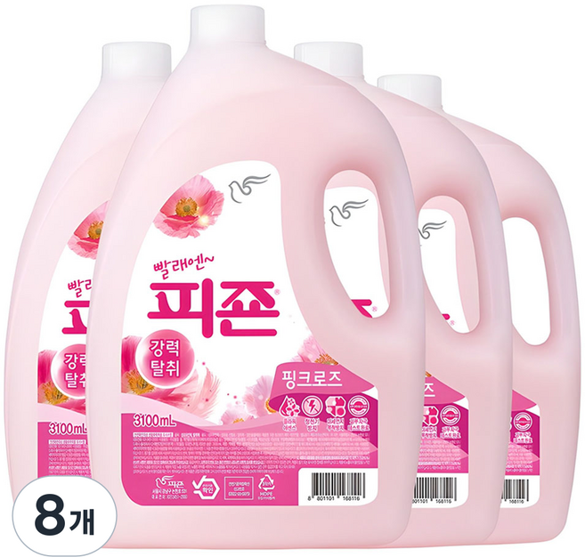 피죤 레귤러 섬유유연제 핑크로즈 본품, 3.1L, 8개