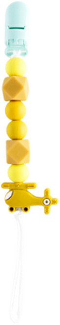 pink and blue 矽膠串珠直升機造型手工奶嘴鏈 22cm 3個月以上適用, 芥末黃, 1條