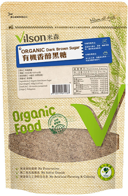 Vilson 米森有機 有機黑糖, 450g, 1包