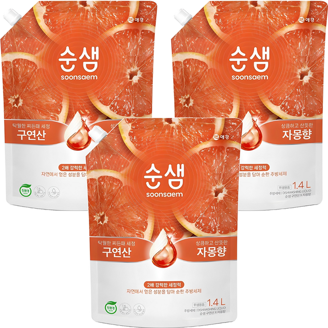 순샘 구연산 X 자몽향 주방세제, 1.4L, 3개