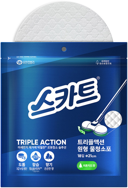 스카트 트리플액션 원형 물청소포 18매 210mm, 1개