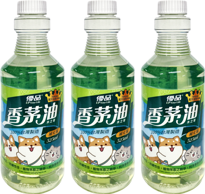 優品 香茅油 補充瓶 525ml 清新消臭 天然成分 台灣製造, 3瓶