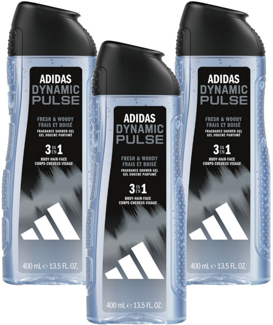 adidas 愛迪達 男性三合一潔顏洗髮沐浴露 超越活力, 400ml, 3瓶