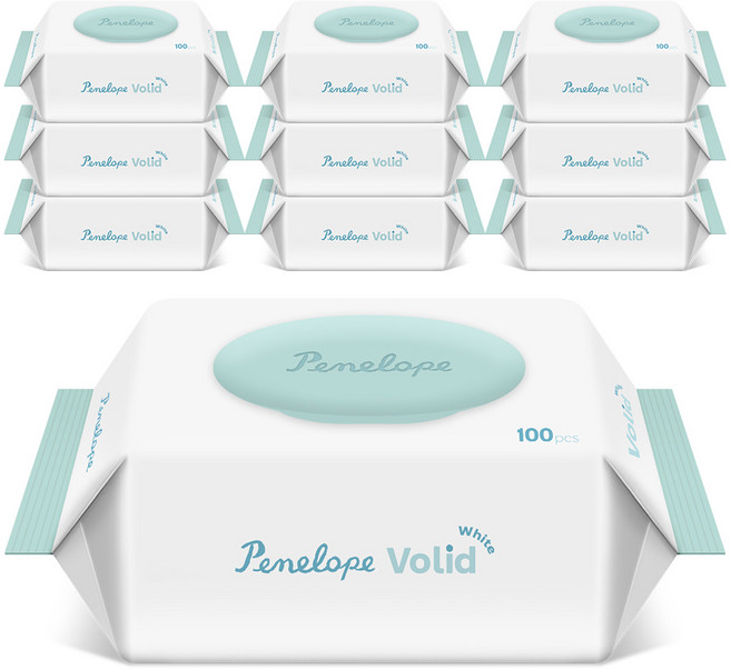 페넬로페 볼리드 화이트 저자극 아기물티슈 캡형, 50g, 100매, 10개