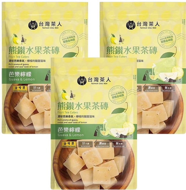 台灣茶人 熊鑽水果茶磚 芭樂檸檬 Fruit Tea Cubes Guava&Lemon, 20g, 7顆, 3袋