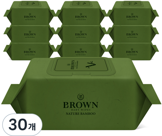 브라운 네이처 밤부 아기물티슈 캡형, 73g, 70매, 30개