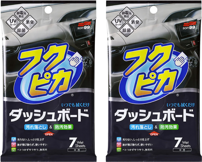 Fukupika SOFT99 新驚奇布 駕駛台用 清潔濕紙巾, 7個裝, 2個