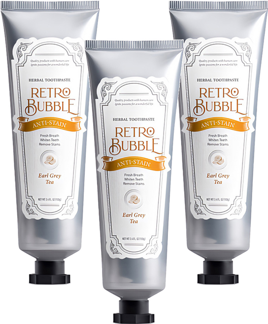 RETRO BUBBLE 去漬防護草本無氟牙膏 皇家伯爵茶, 100g, 3條